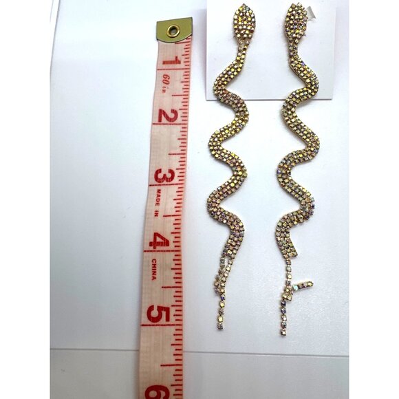 Betsey Johnson Snake Drop Earrings Gold Tone Rhinestone Serpent Statement - Picture 5 of 6